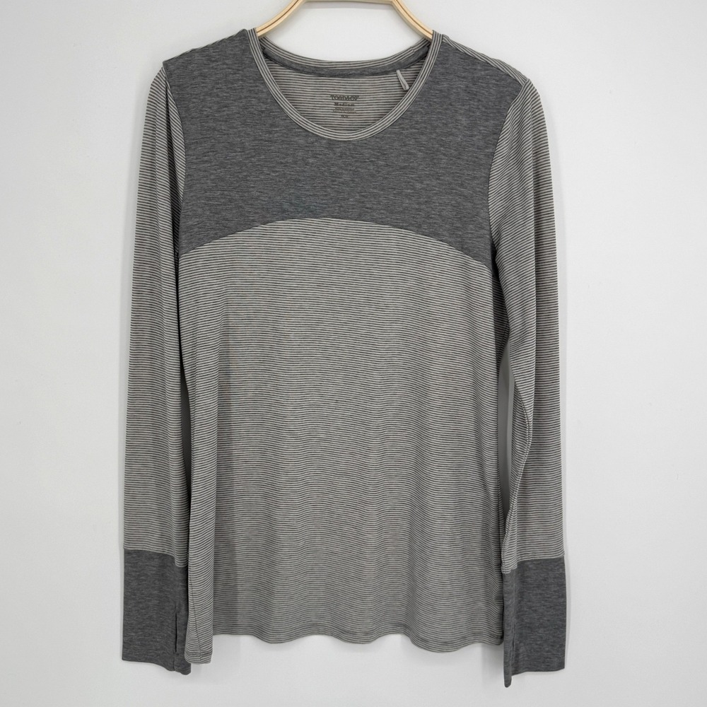 Toad&Co Swifty Long Sleeve Tunic Medium Gray Striped Thumbhole Hiking Gorpcore
